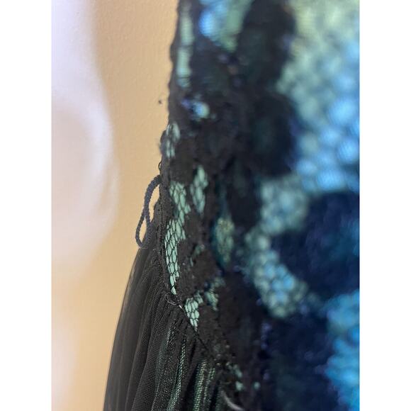 Cache Vintage Teal Black Y2k Fairy Halter Chiffon Fit & Flare Party Dress size 6 - Picture 6 of 7